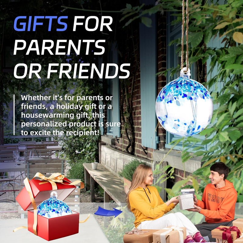 VOREEN 6" Hanging Glass Garden Gazing Ball Hand Blown Glass Witch Ball Christmas Ornament Friendship Balls for Outdoor Garden Patio Window Home Décor, Gift for Mom Wife Friend, Blue - Image 5